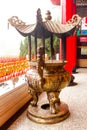 Closeup of Incense burner in Wenwu Temple in front of Sun moon l Royalty Free Stock Photo