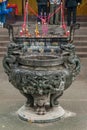 Closeup of 2 incense vessels at religious Ghost City, Fengdu, China