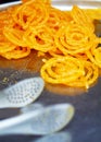 Closeup of Indian street food making of jelebi sweet