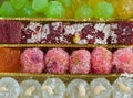 Closeup of Indian sweet box containing various flavors of Petha, also called angoori petha from Agra,India.