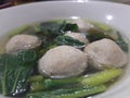 Closeup Indonesian Food Baso Meatball with Green Vegetable