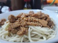 Closeup Indonesian Food Yamin Manis Noodle with Chicken