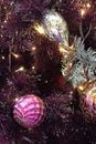 Closeup indoor christmas tree with decoration