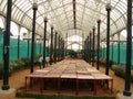 Closeup of indoor or interior view of glass house located at the lalbagh botanical garden