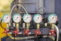 closeup of industrial machine with pressure gauges Royalty Free Stock Photo