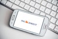 Closeup of ING Direct logo on smartphone screen from Samsung brand on white keyboard background