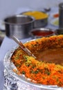 Ingredients of Indian street food vendor setup for making masala chaat