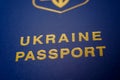 Closeup inscription Ukrainian passport. Paper passport of a citizen of Ukraine