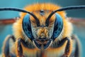 Closeup of an insects, face bee with eyes closed. This pollinator, a terrestrial animal, demonstrates adaptation. Royalty Free Stock Photo