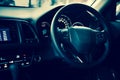 Closeup interior modern car console with full windscreen show sp Royalty Free Stock Photo