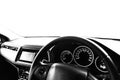 Closeup interior modern car console with full windscreen show sp Royalty Free Stock Photo