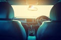 Closeup interior modern car console with full windscreen show sp Royalty Free Stock Photo