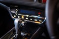 Closeup interior modern car console with full windscreen show sp Royalty Free Stock Photo