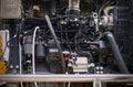 Closeup of the internal combustion engine of a large water pump Royalty Free Stock Photo