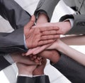 Closeup.international business team showing their unity. concept of teamwork. Royalty Free Stock Photo