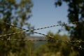 Closeup iron wire fence on nature background Royalty Free Stock Photo