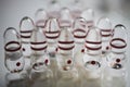 Closeup of isolated group glass medication vials Royalty Free Stock Photo