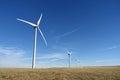 A closeup isolated horizontal photo of Wind turbines in Alberta, Canada. Renewable energy concept. Royalty Free Stock Photo
