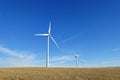 A closeup isolated horizontal photo of Wind turbines in Alberta, Canada. Renewable energy concept. Royalty Free Stock Photo