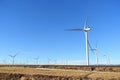 A closeup isolated horizontal photo of Wind turbines in Alberta, Canada. Renewable energy concept. Royalty Free Stock Photo