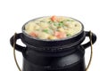 Closeup isolated pot of chicken vegetable cream soup Royalty Free Stock Photo