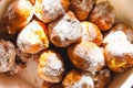 Closeup of italian frittelle baked carnival sweets with cream with natural light Royalty Free Stock Photo