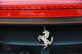 Closeup of italian luxury ferrari car logo