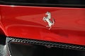 Closeup of italian luxury ferrari car logo