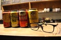 Closeup of Japanese Beer (Kirin, Suntory, Yebisu) and eyeglasses