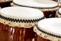 Closeup Japanese drums arrangement during a street festival.