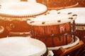 Closeup Japanese drums arrangement during a street festival.
