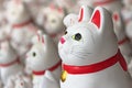 Closeup on a Japanese manekineko cat lucky charm in Buddhist gotokuji temple.