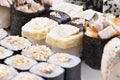 Closeup japanese sushi on a white plate. Sushi set Royalty Free Stock Photo