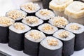 Closeup japanese sushi on a white plate. Sushi set Royalty Free Stock Photo