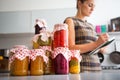 Closeup on jars with homemade fruits jam Royalty Free Stock Photo