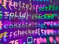 Closeup of Java Script, CSS and. Real Java Script code developing screen. Technology background. Notebook closeup photo. Software Royalty Free Stock Photo