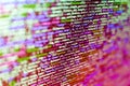 Closeup of Java Script and HTML code. IT coding on monitor screen. Simple website HTML code with colorful tags in browser view on Royalty Free Stock Photo