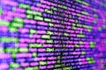Closeup of Java Script and HTML code. Data encryption security code on a computer display, close up. Abstract computer script Royalty Free Stock Photo