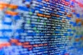 Closeup of Java Script and HTML code. Developer working on source codes on computer at office. Web abstract programming and Royalty Free Stock Photo