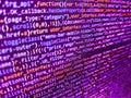 Closeup of Java Script and HTML code. PC software creation business. Digital technology on display. Digital abstract bits data Royalty Free Stock Photo