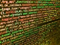 Closeup of Java Script and HTML code. PC software creation business. Digital technology on display. Digital abstract bits data Royalty Free Stock Photo