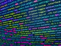 Closeup of Java Script and HTML code. Program code PHP HTML CSS of site. SEO optimization. Modern application Source abstract Royalty Free Stock Photo
