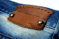 Closeup Jeans denim blank Label Leather isolate on white Royalty Free Stock Photo