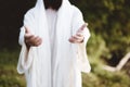 Closeup of Jesus Christ reaching out with a blurred background Royalty Free Stock Photo