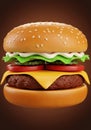 Closeup of a Juicy Cheeseburger with Sesame Seed Bun Royalty Free Stock Photo