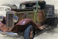 Closeup of a junked truck in Saco Montana