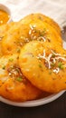 Closeup Kachori, a savory and aromatic Indian treat.