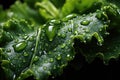 Closeup of a kale leaf with drops of Royalty Free Stock Photo