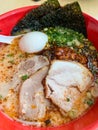 Closeup karaka spicy miso ramen with egg and chashu Royalty Free Stock Photo