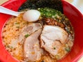 Closeup karaka spicy miso ramen with egg and chashu Royalty Free Stock Photo